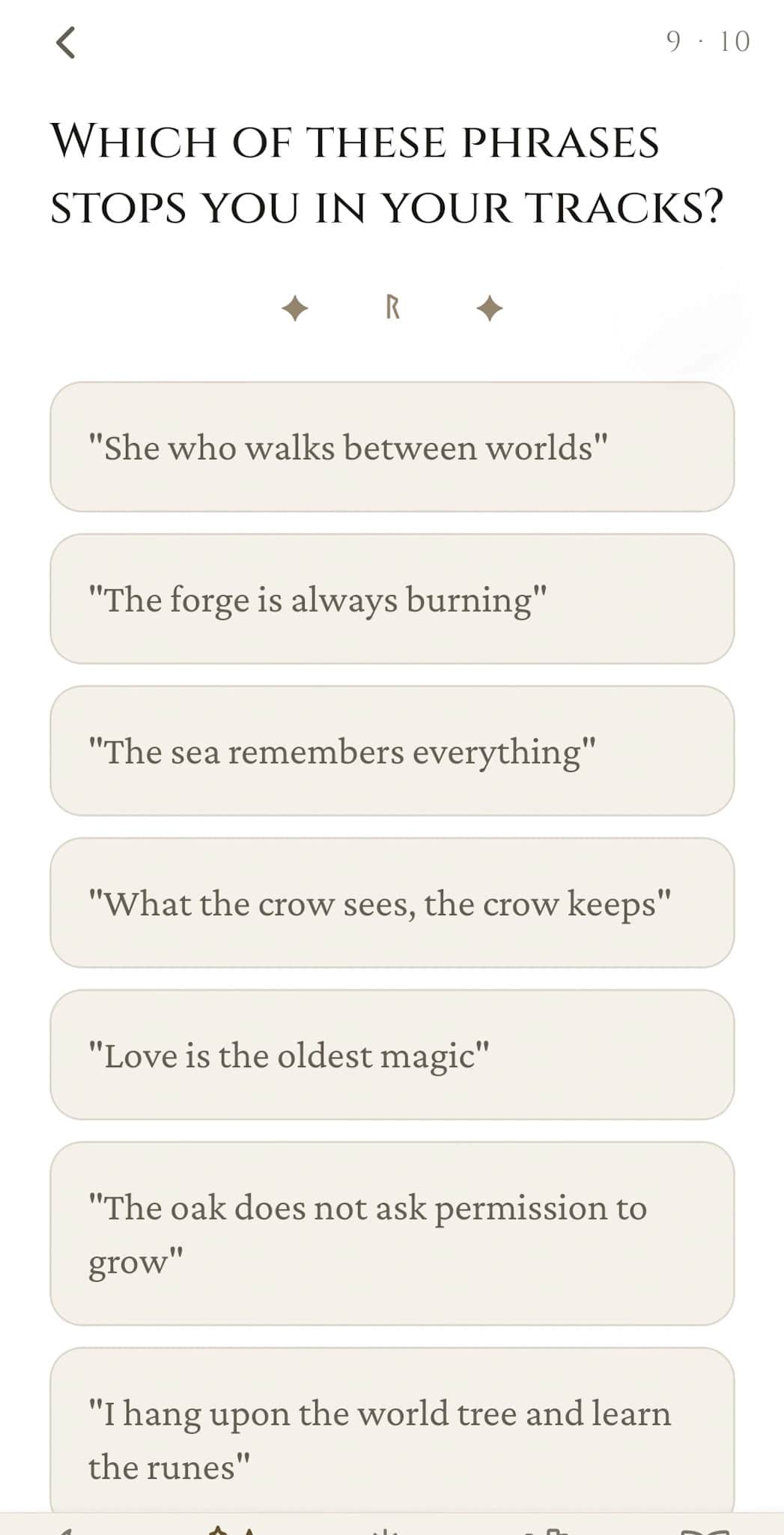 Patron Deities quiz question 9 of 10: which phrase stops you in your tracks