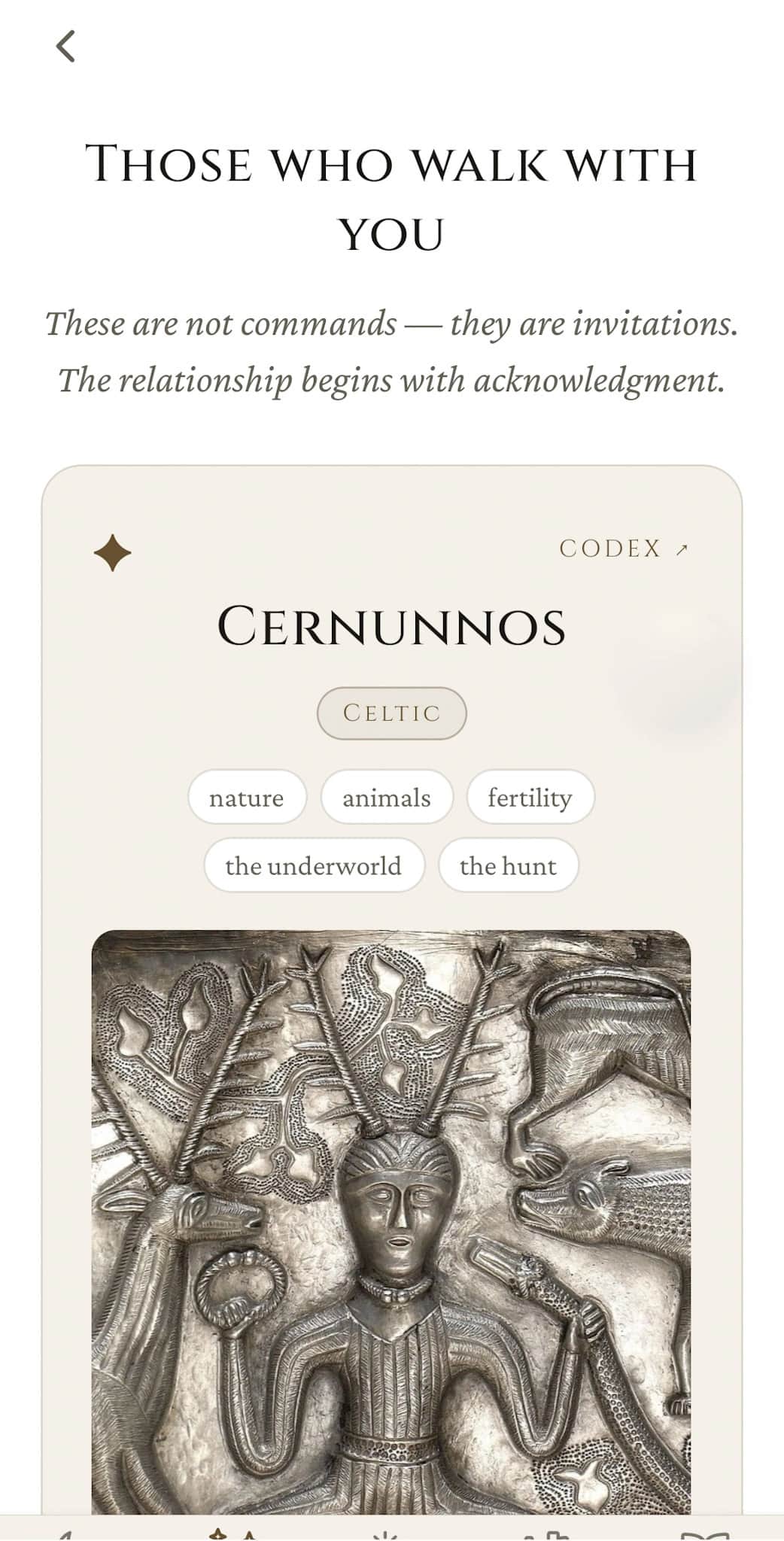 Patron Deities result: Cernunnos profile with Celtic tradition and nature, animals, fertility, underworld, hunt domains