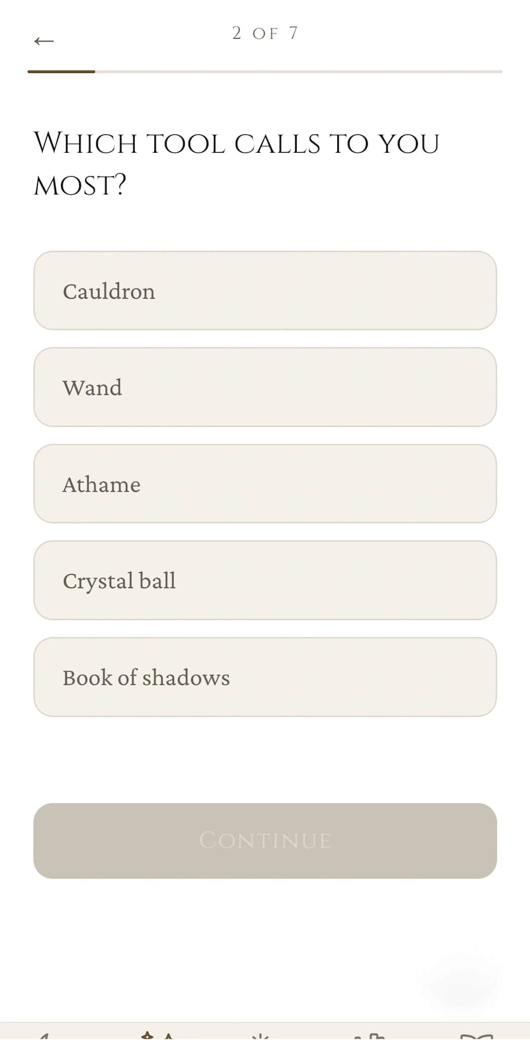 Witch Path quiz question 2 of 7: choose the tool that calls to you most