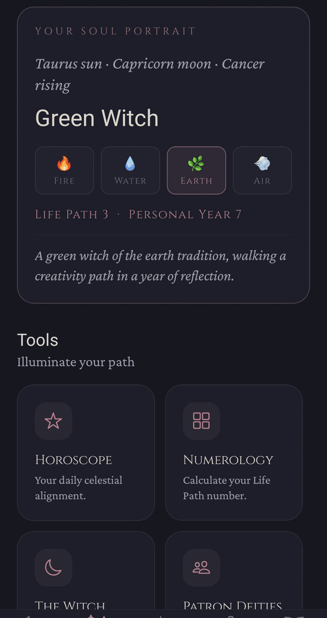 Grimoire Discovery feed — personalised daily content for solitary witches