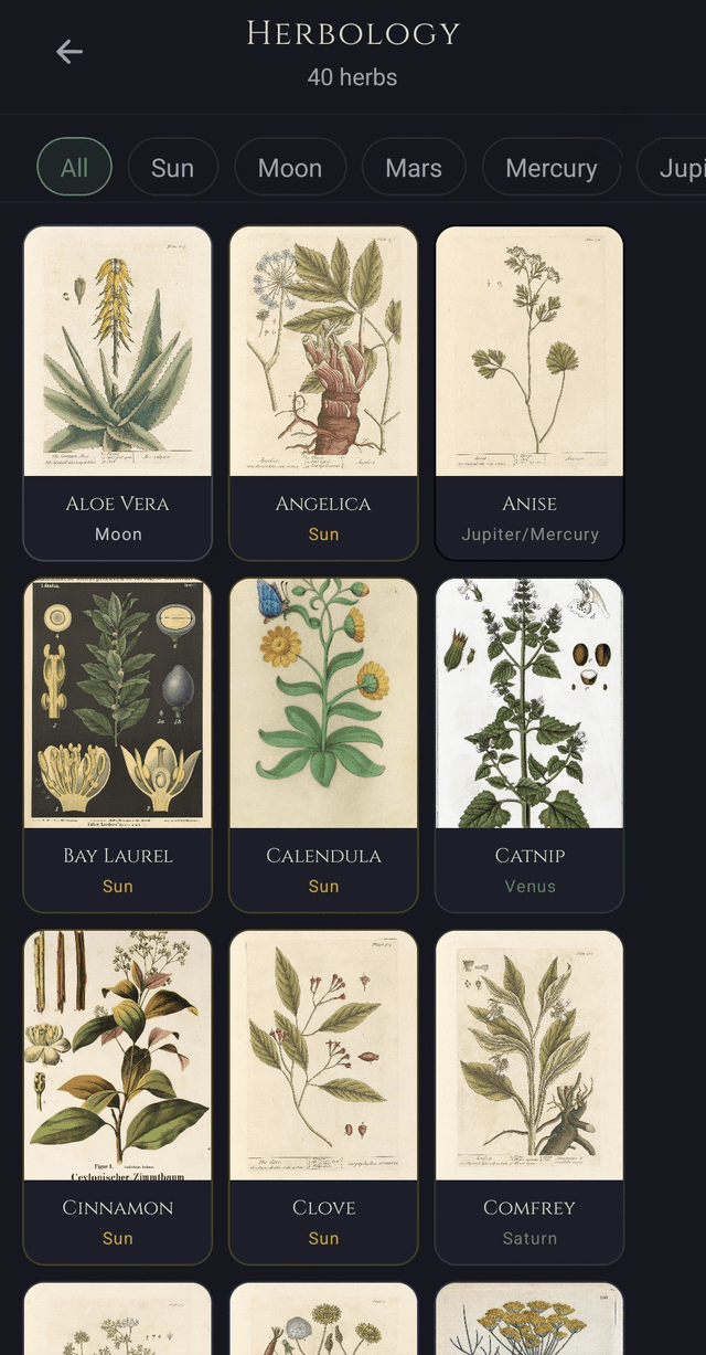 Herbology compendium screen