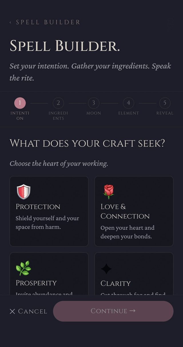 Grimoire Spell Builder — structured ritual composition tool for solitary witches
